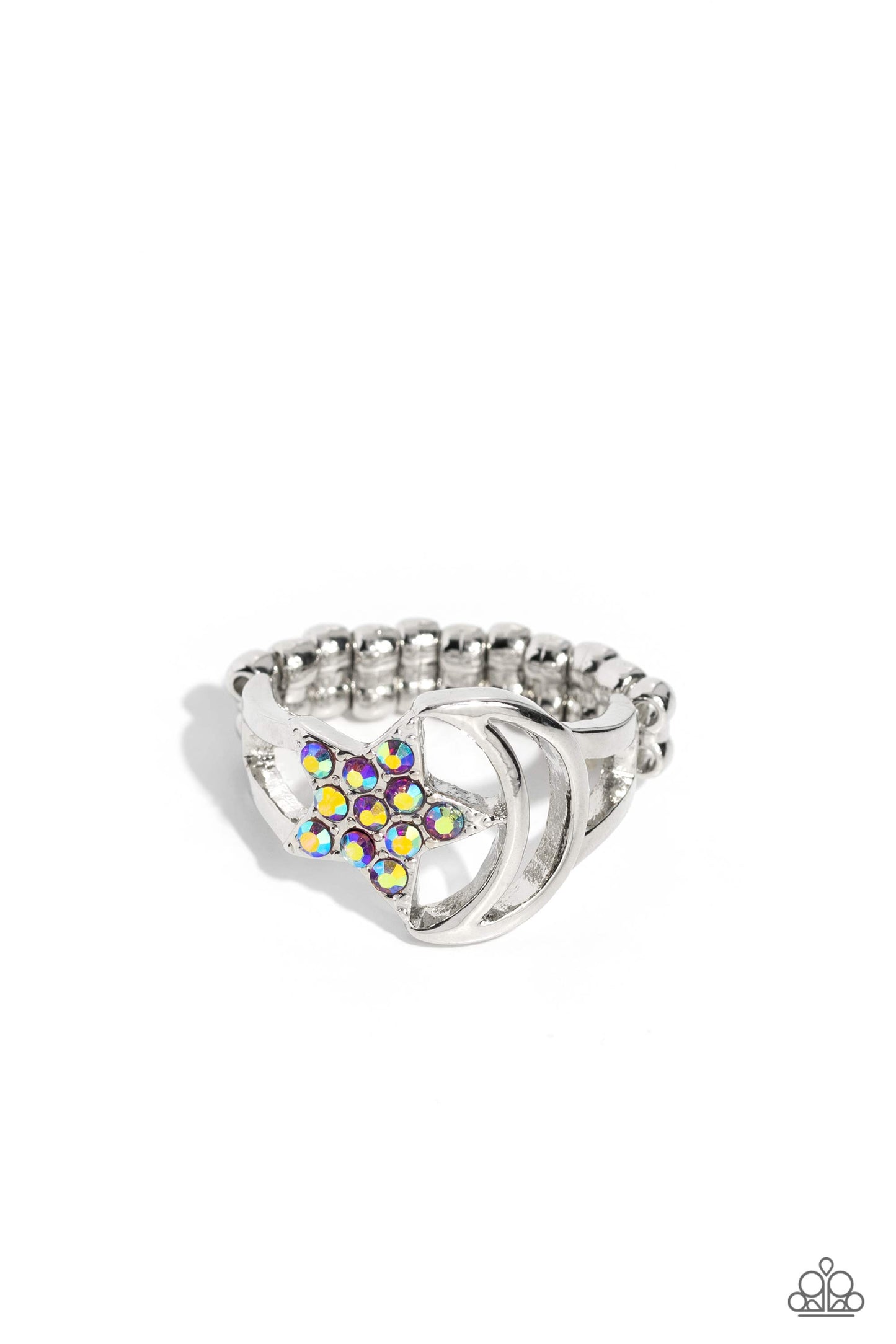 Stargazing Style - Purple Iridescent & Silver Rhinestone Dotted Star Ring Paparazzi R0582