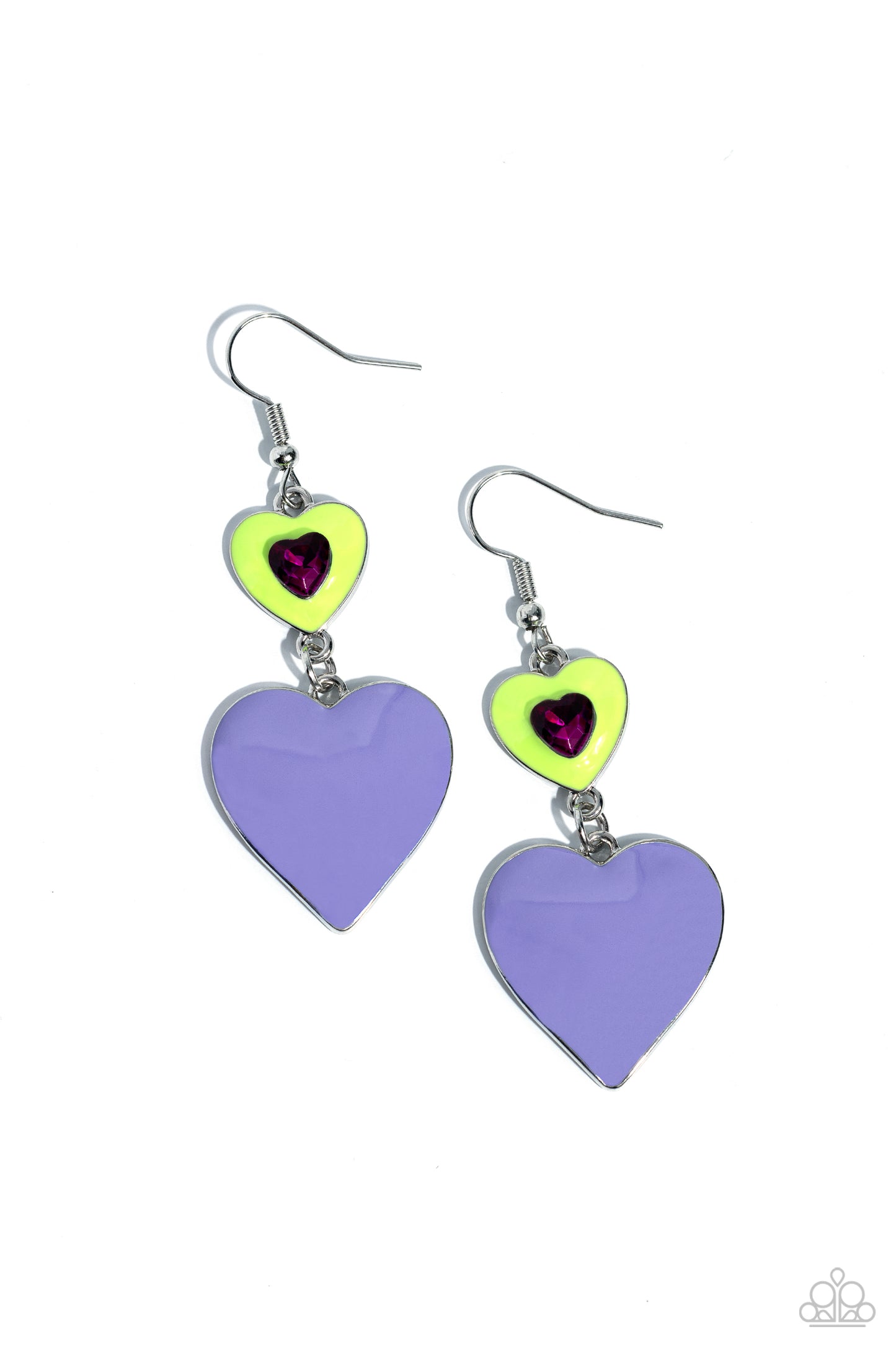 Flirting with Fashion - Green kohlrabi, Fuchsia Rhinestone, Persian Jewel Heart Earring Paparazzi E1833