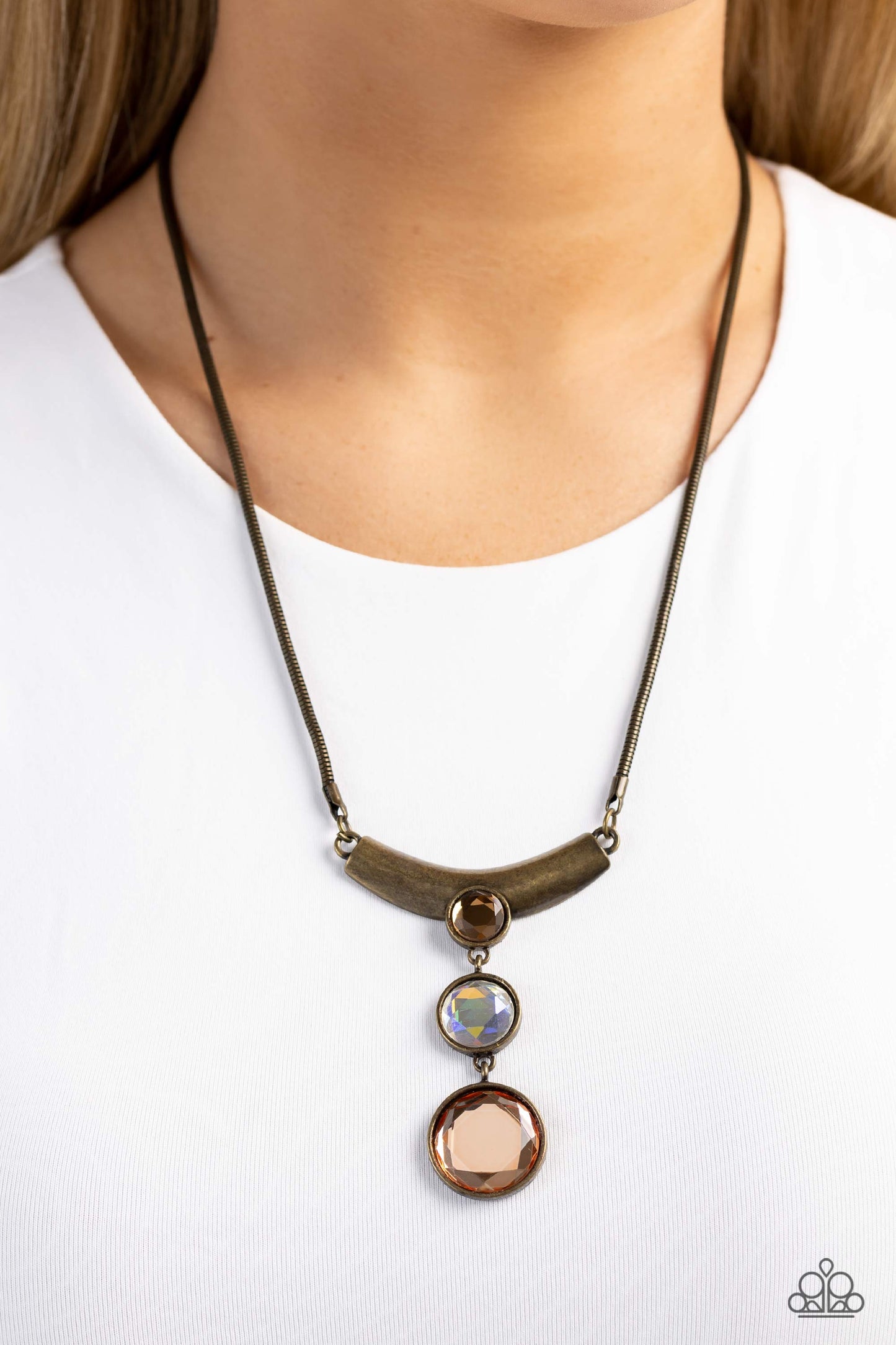 Alluring Andante - Brass & Iridescent, Aurum, Peach Gem Necklace Paparazzi N1876