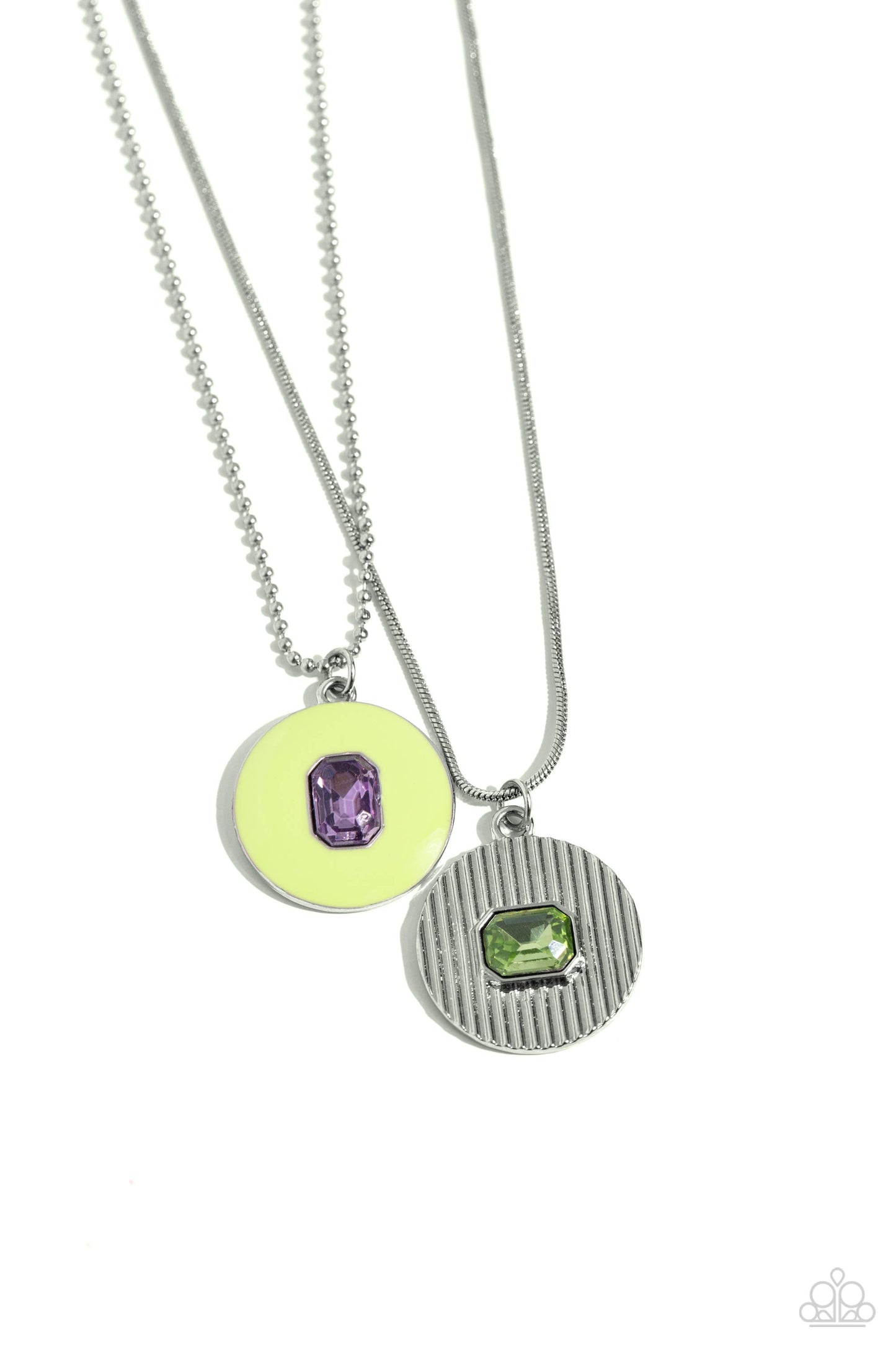 Cryptic Couture - Green Neon Purple Gem & Silver With Green Gem Necklace Paparazzi N0859