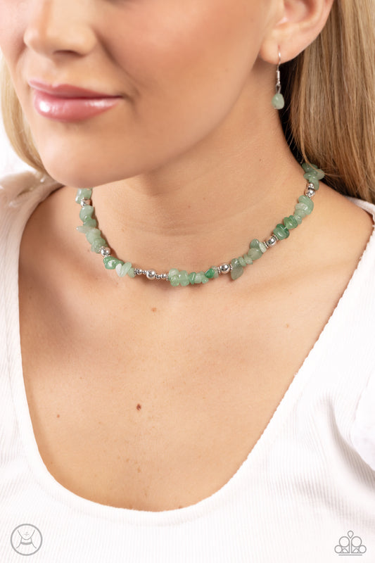 Carved Confidence - Green Jade Stone Choker Necklace Paparazzi N1770