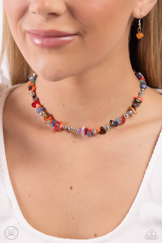 Carved Confidence - Multi Jade, Amethyst, Lapis, Tiger's Eye Colored Stone Choker Necklace Paparazzi N1842