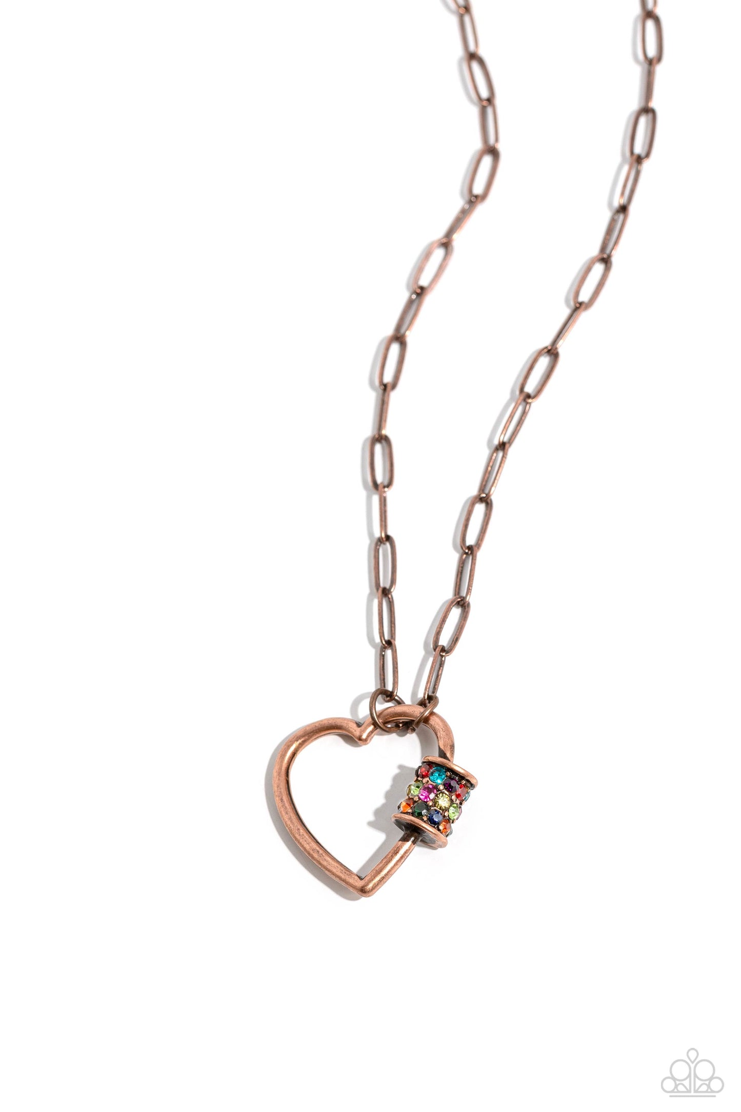 Affectionate Attitude - Copper Heart Multicolored Rhinestone Accent Necklace Paparazzi N1885