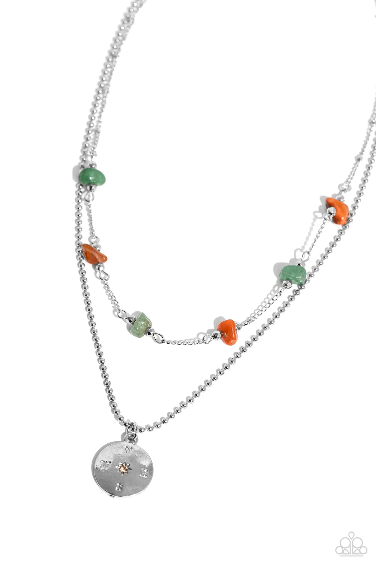 Sense of Direction - Green Jade & Orange Stone Compass Detail Necklace Paparazzi N3047