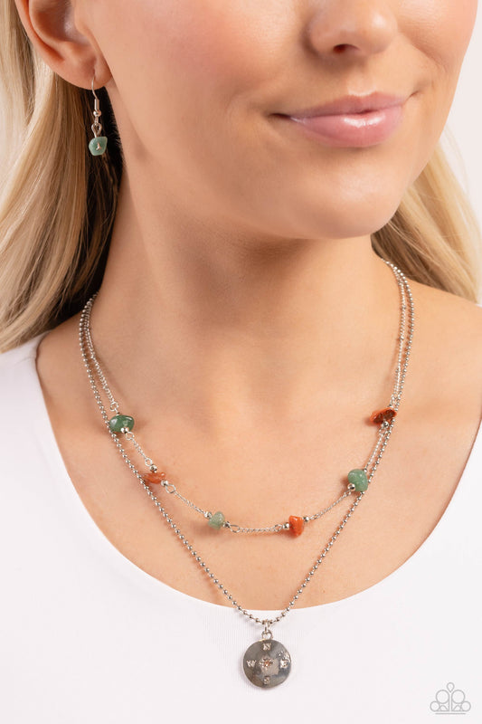 Sense of Direction - Green Jade & Orange Stone Compass Detail Necklace Paparazzi N3047