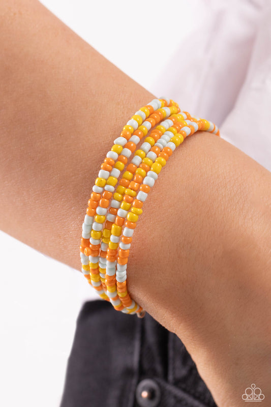 Coiled Candy - Yellow, Orange, Peach, Light Blue Seed Bead Coil Bracelet Paparazzi B1292