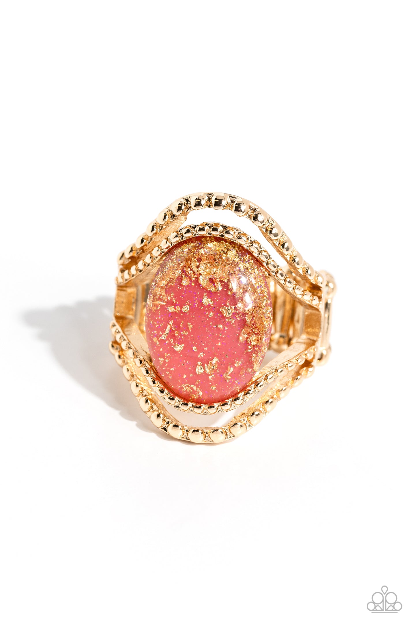 Noble Nebula - Pink Glassy Bead Gold shimmer Ring Paparazzi R0569