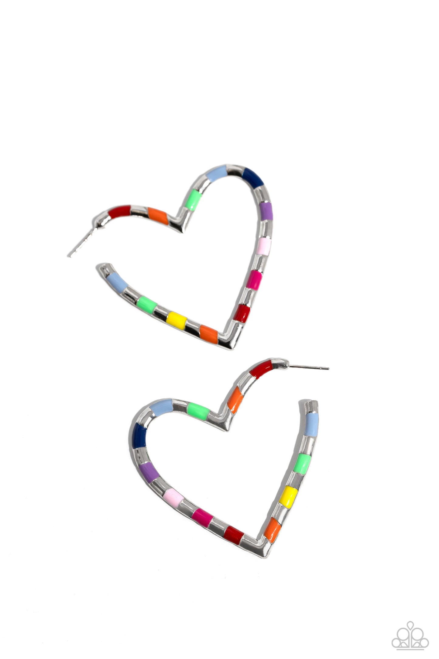 Striped Sweethearts - Multi Colored Heart 1 3/4 Inch Hoop Earring Paparazzi E1696