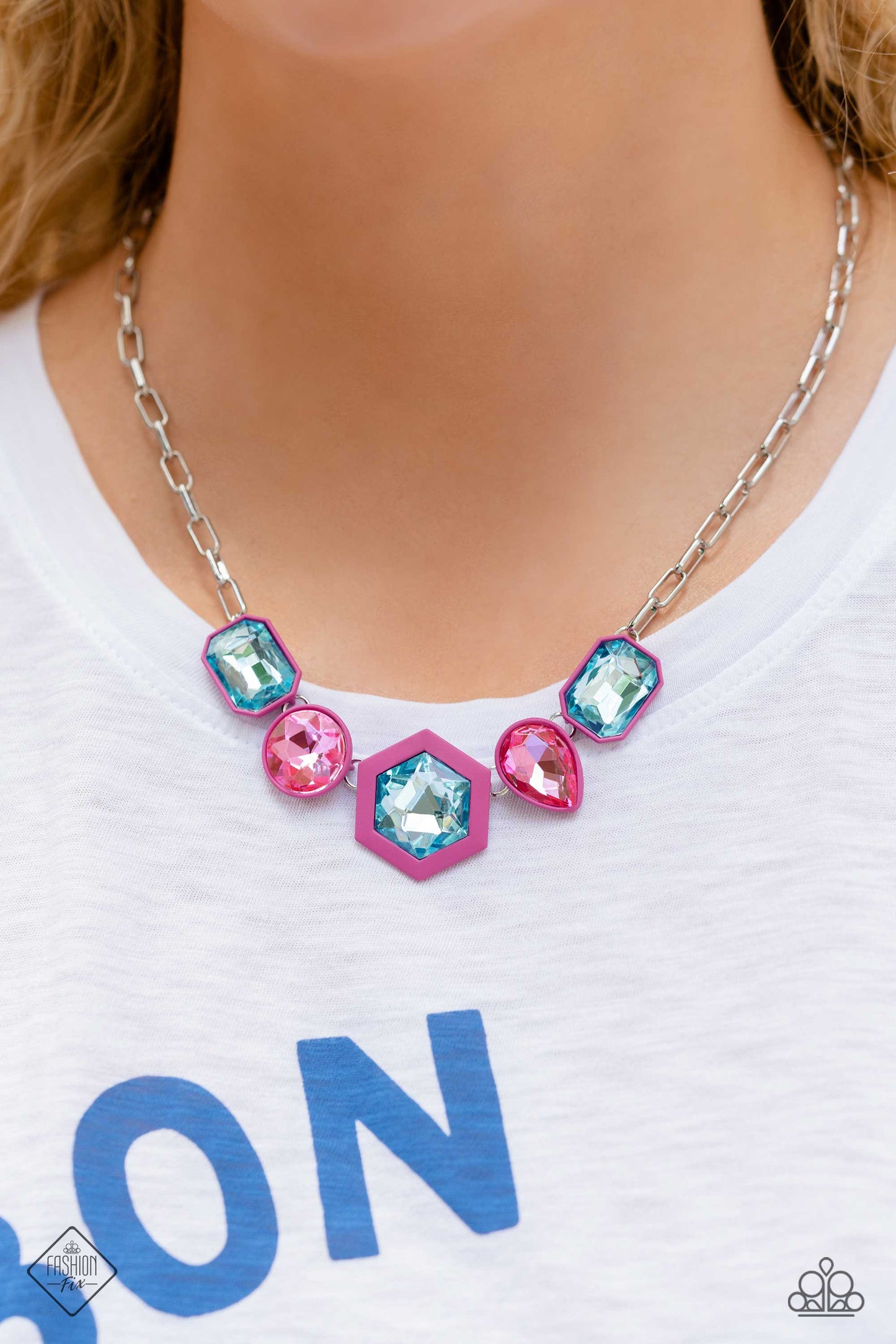 Evolving Elegance - Pink & Blue Gem Necklace Fashion Fix July 2023 Paparazzi N1670