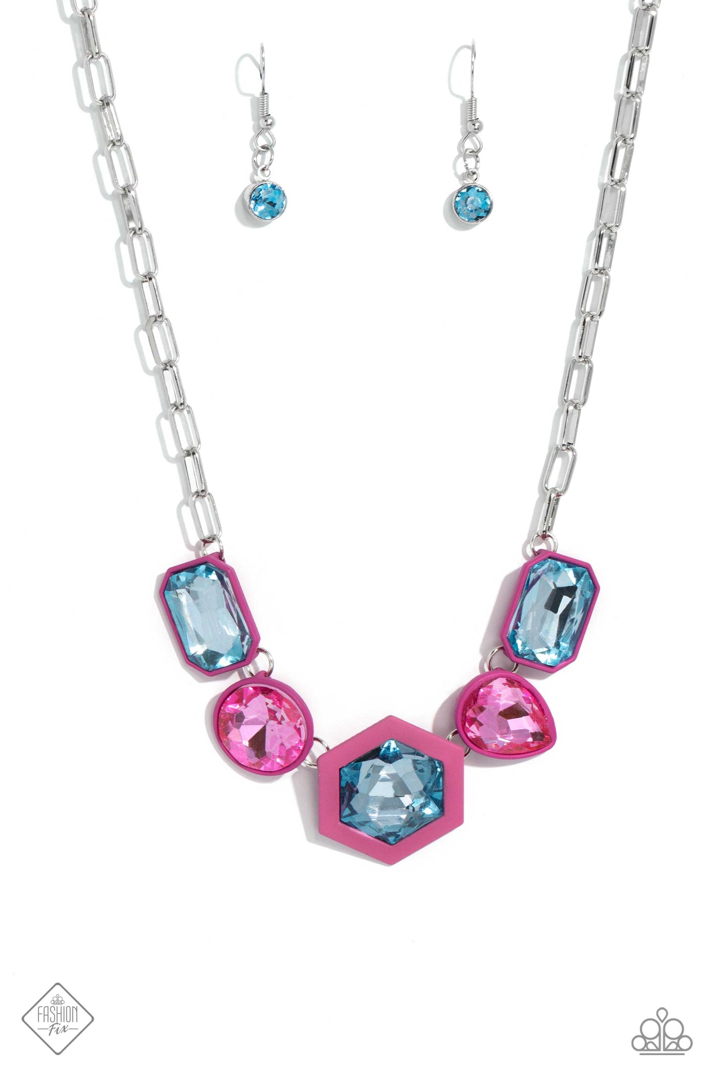 Evolving Elegance - Pink & Blue Gem Necklace Fashion Fix July 2023 Paparazzi N1670