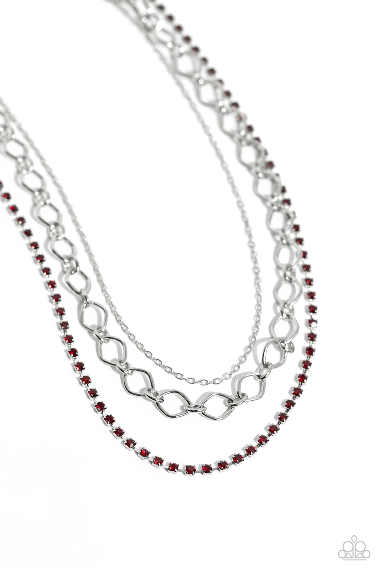 Tasteful Tiers - Red Rhinestone Multilayer Necklace Paparazzi N1778