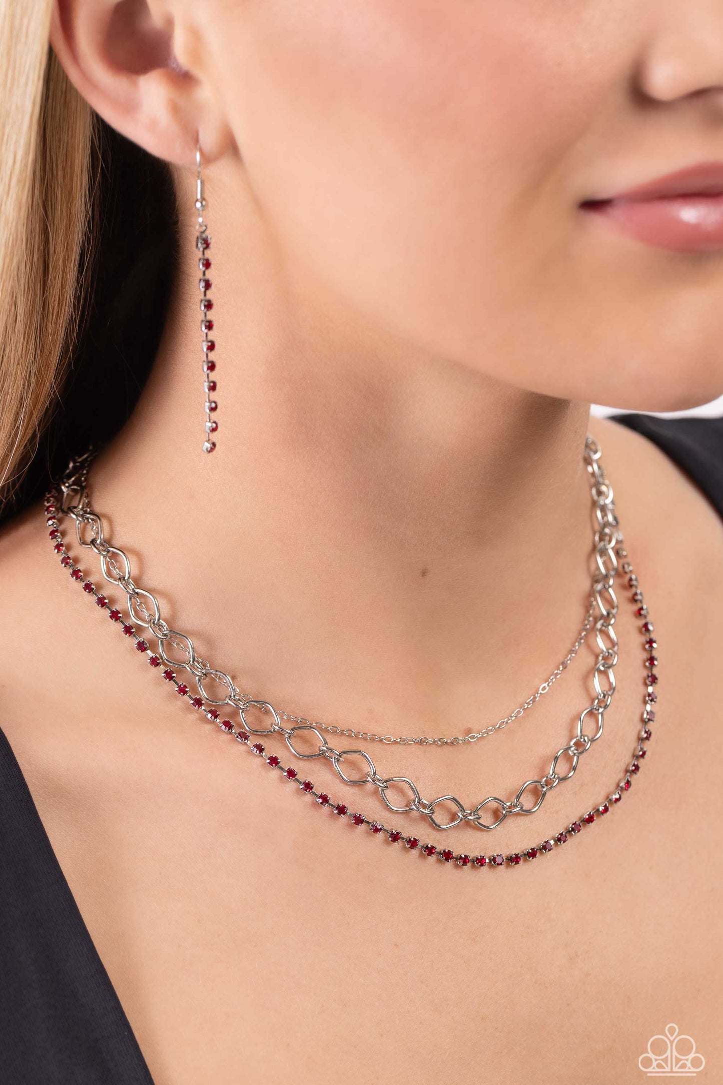 Tasteful Tiers - Red Rhinestone Multilayer Necklace Paparazzi N1778