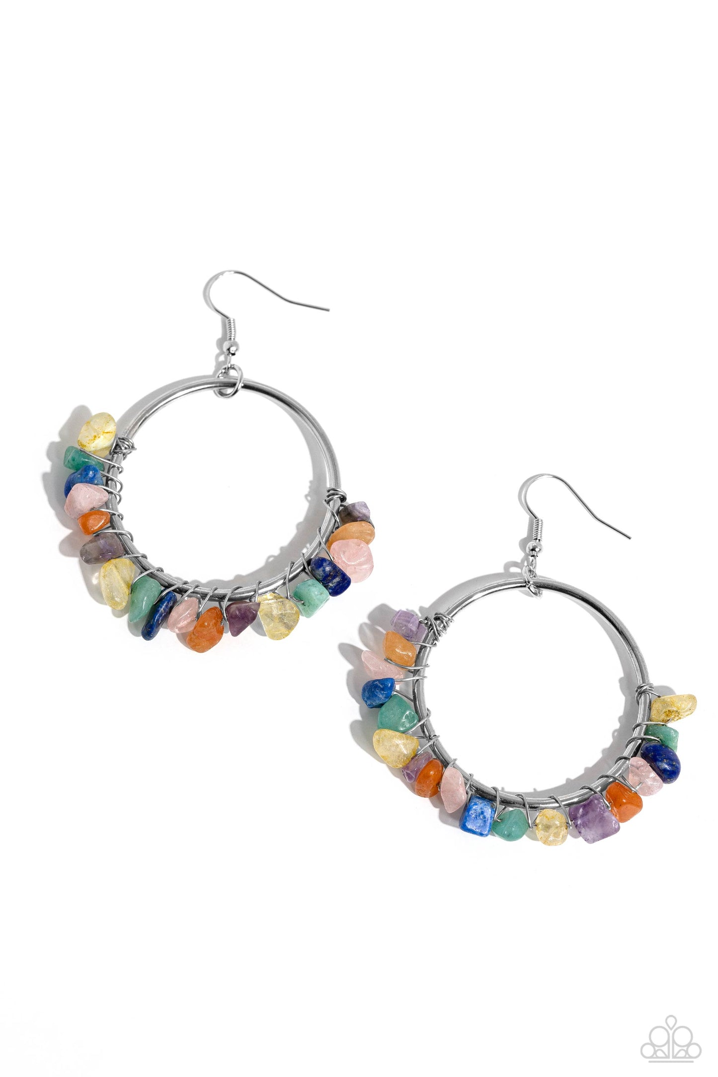 Handcrafted Habitat - Multi Colored Stone Jade, Amethyst, Lapis, Turquoise, Rose Quartz Earring Paparazzi E1773