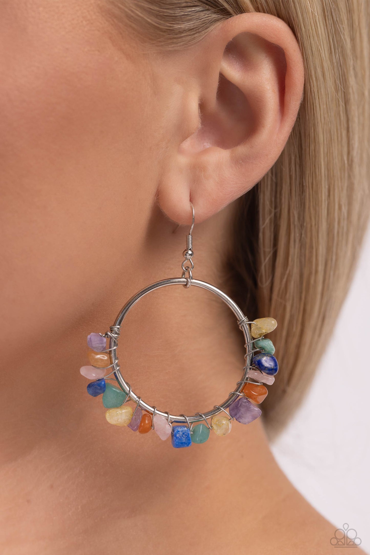 Handcrafted Habitat - Multi Colored Stone Jade, Amethyst, Lapis, Turquoise, Rose Quartz Earring Paparazzi E1773