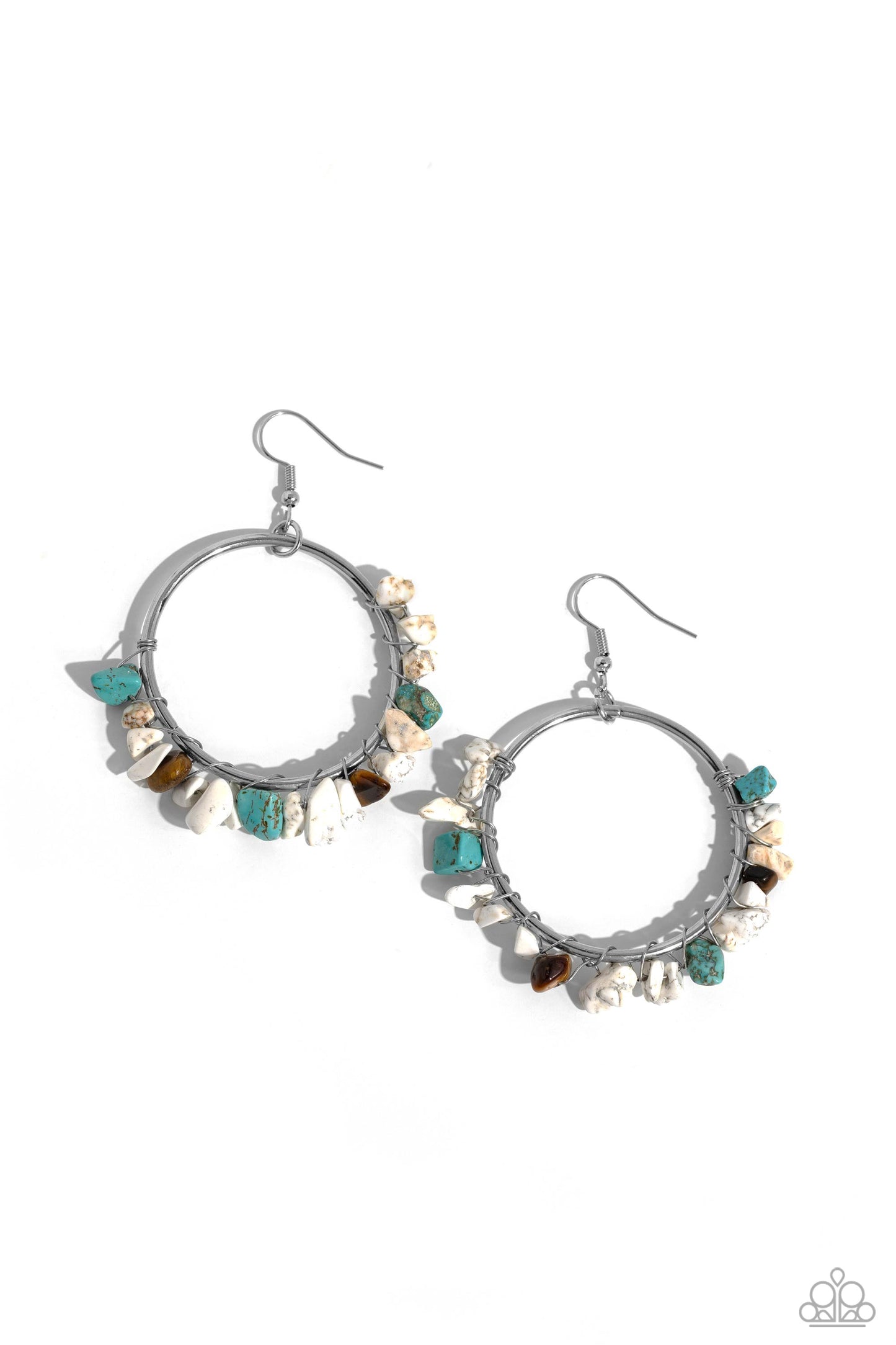 Handcrafted Habitat - White, Turquoise, Tiger's Eye Stone Santa Fe Style Earring Paparazzi E1683