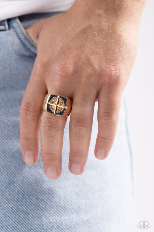 Adventure is Waiting - Gold Compass Design Men's Urban Ring Paparazzi R0621