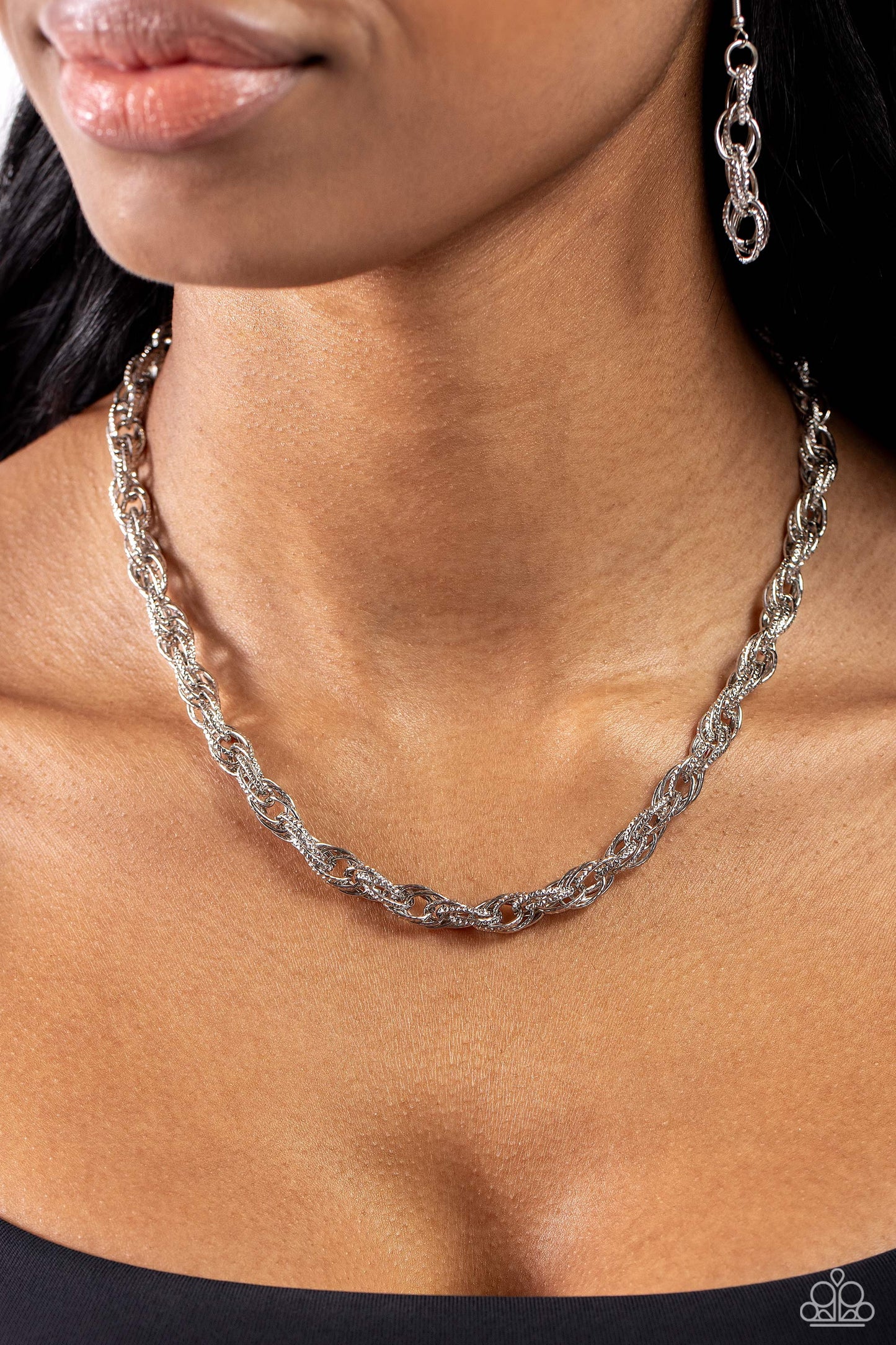 Braided Ballad - Silver Interconnected Braided Chain Necklace Paparazzi N1877