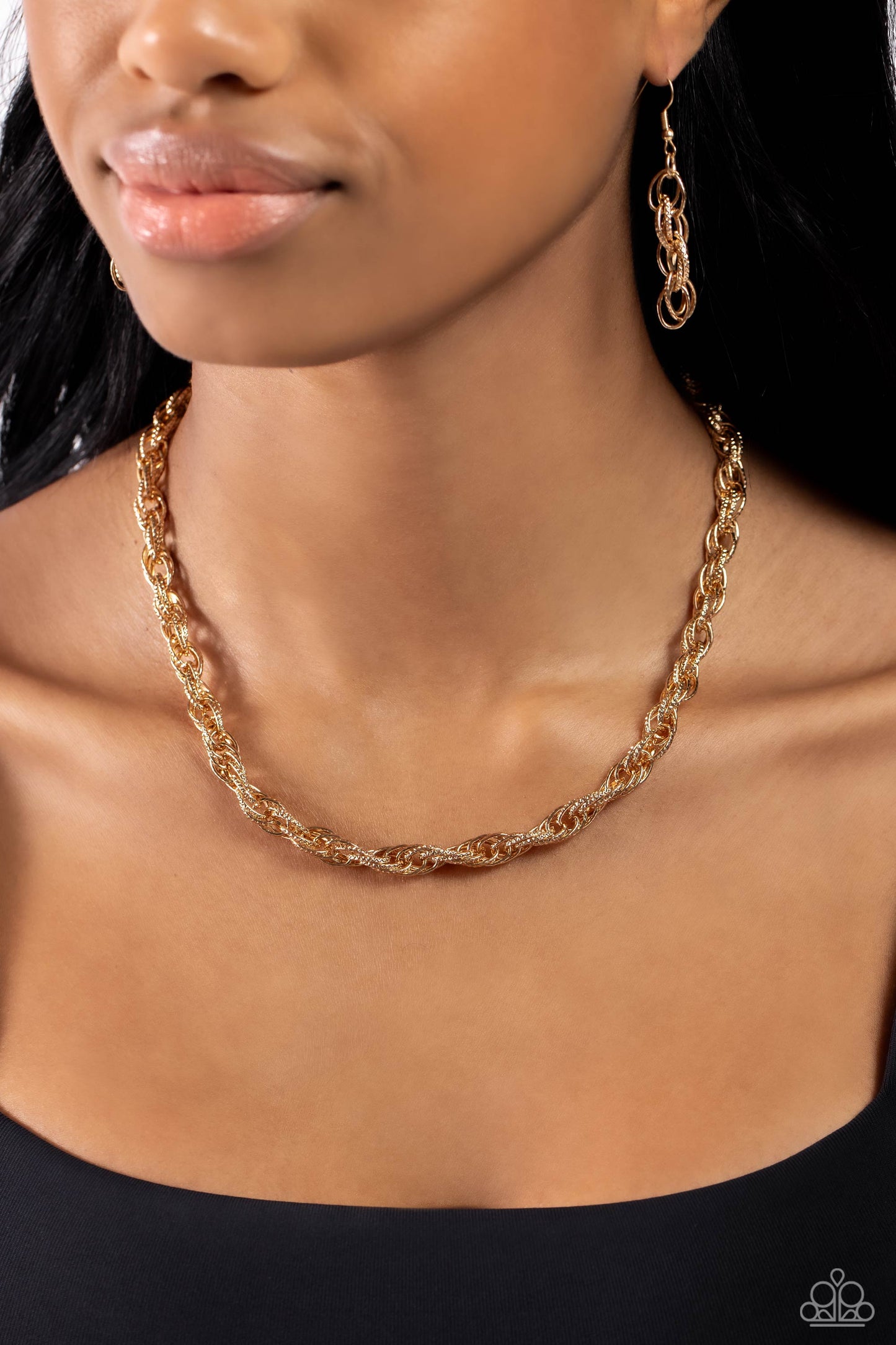 Braided Ballad - Gold Interconnected Braid Chain Necklace Paparazzi N2109