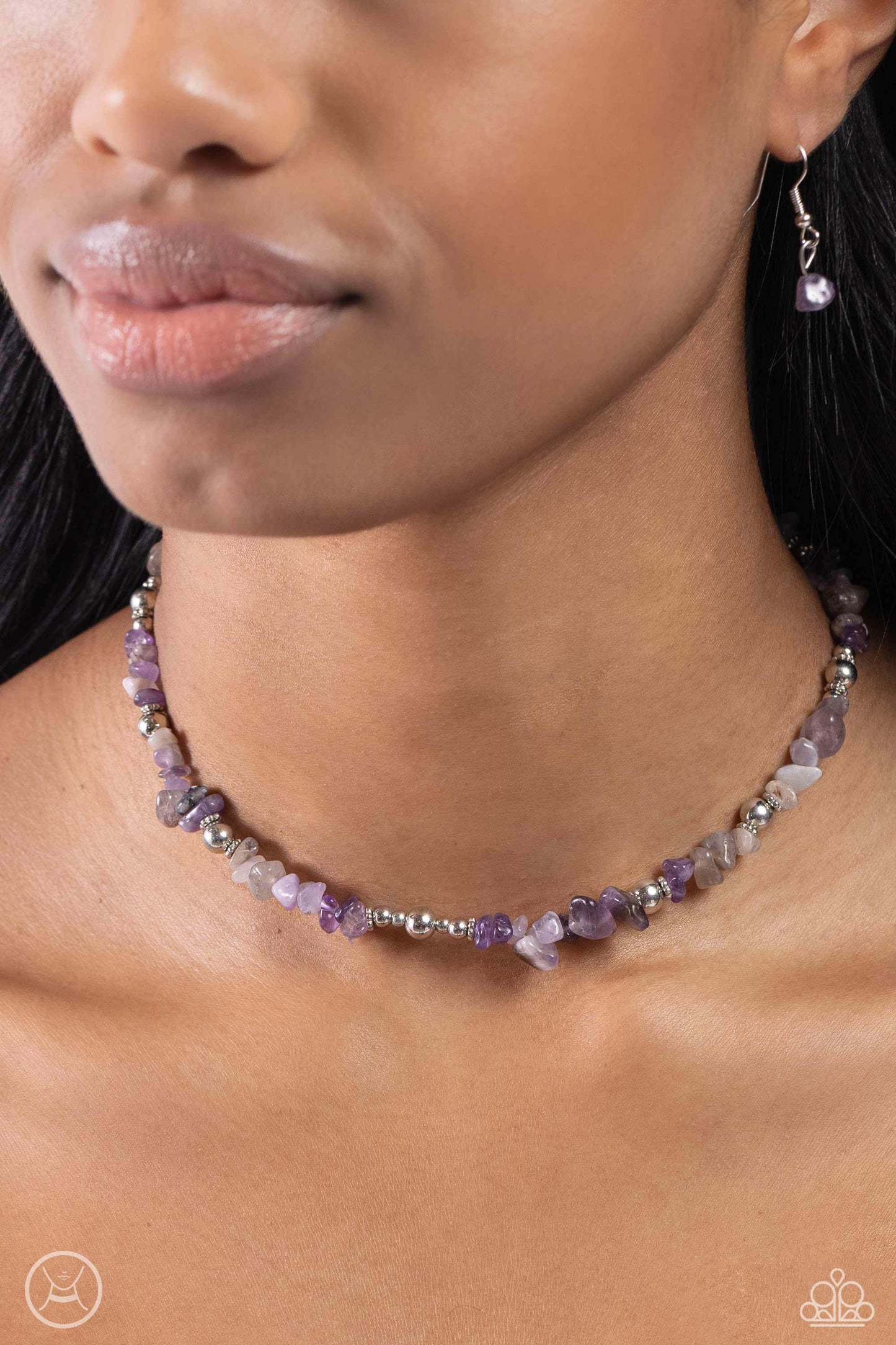 Carved Confidence - Purple Amethyst Stone Choker Necklace Paparazzi N1717