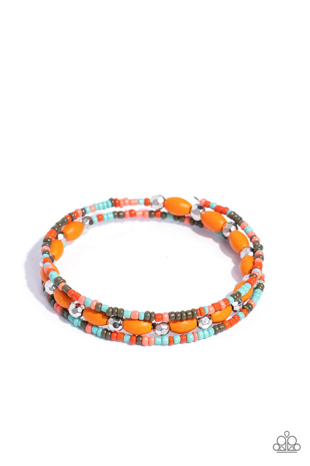 For WOOD Measure - Orange Wood, Coral, Olive, Tiffany Seed Bead Infinity Wrap Bracelet Paparazzi B1671