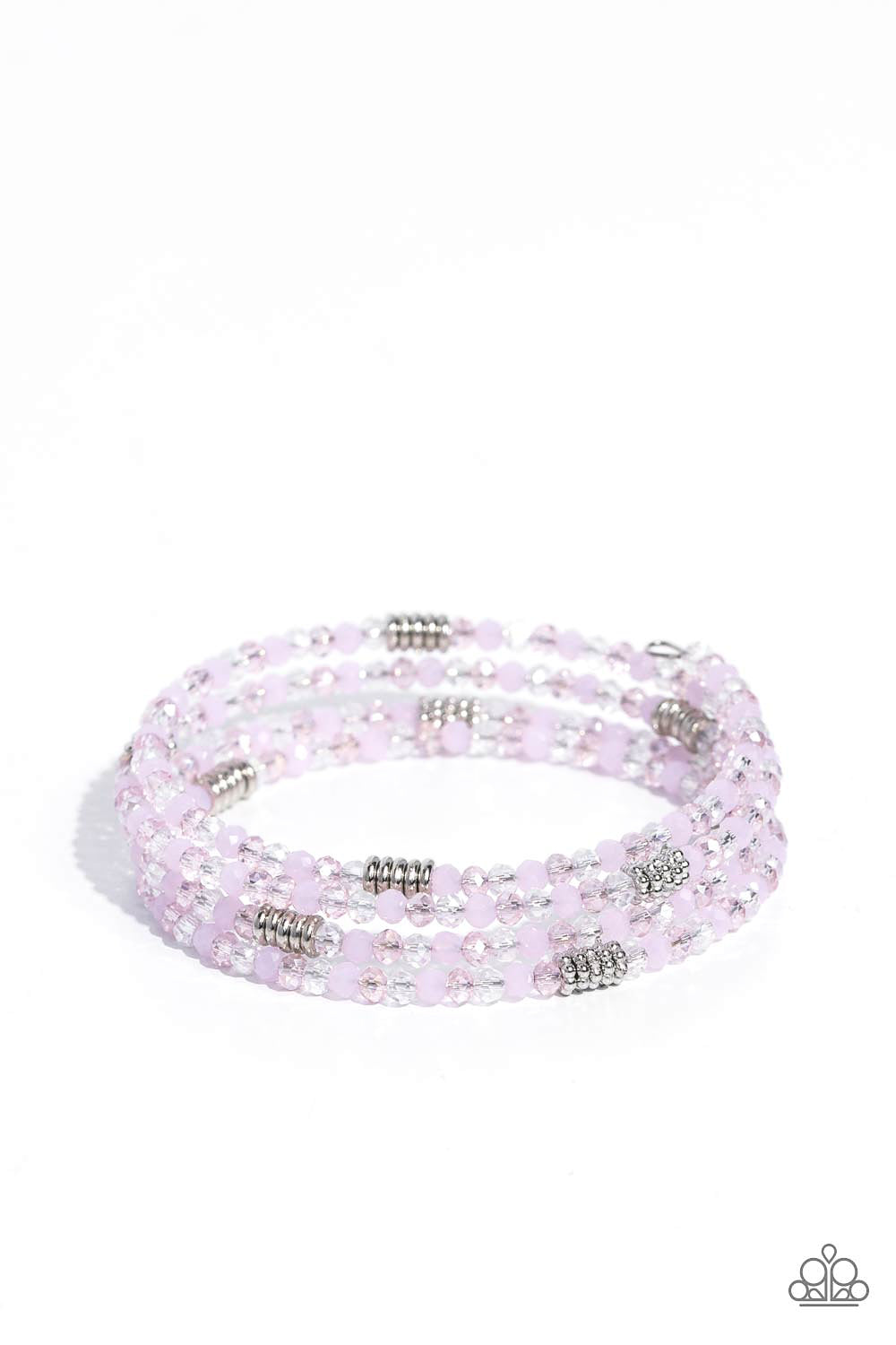 Dreamy Debut - Pink Cloudy, Clear & Silver Bead Coil Bracelet Paparazzi B1248