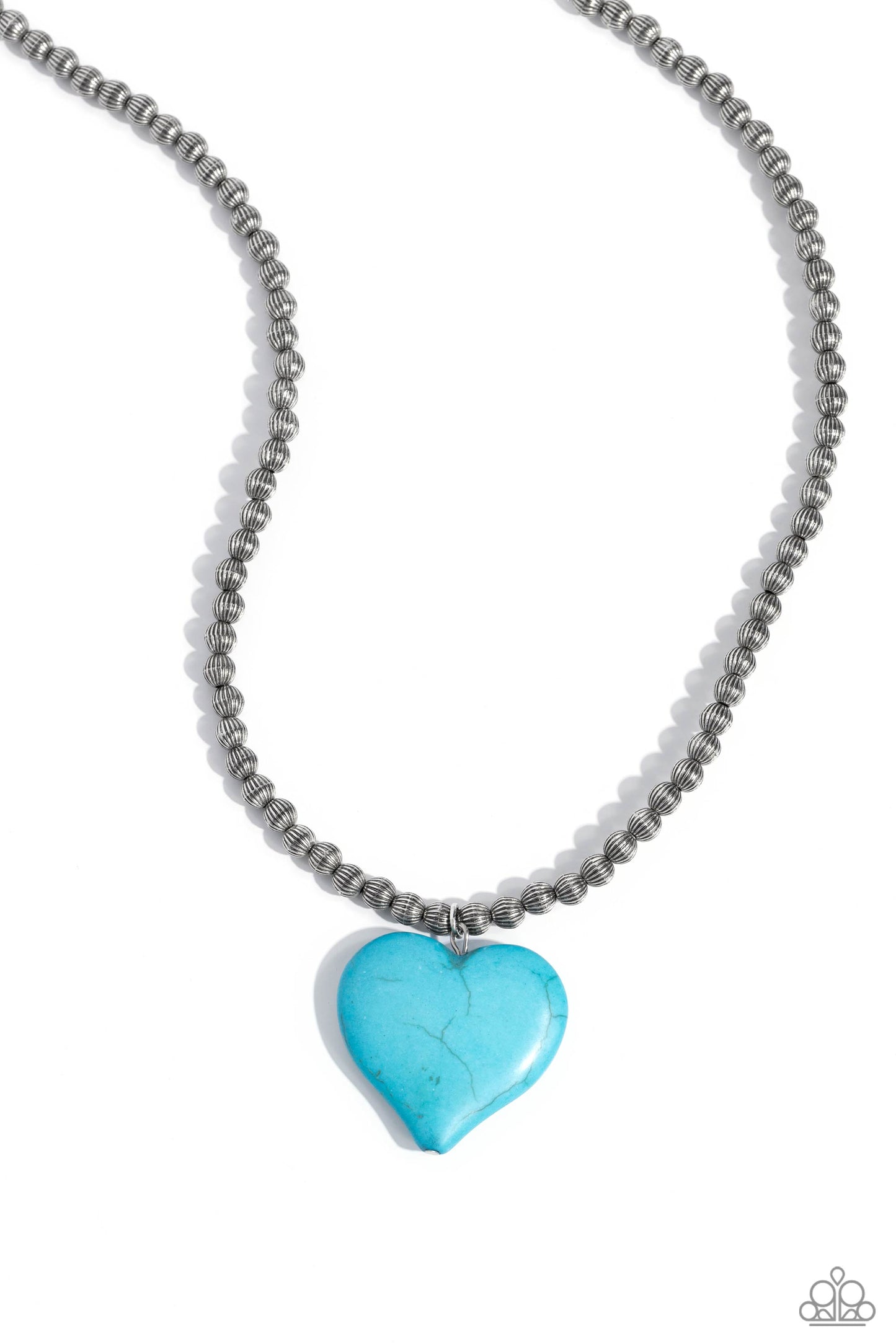 Picturesque Pairing - Blue Turquoise Heart Silver Bead Santa Fe Style Necklace Paparazzi N1761