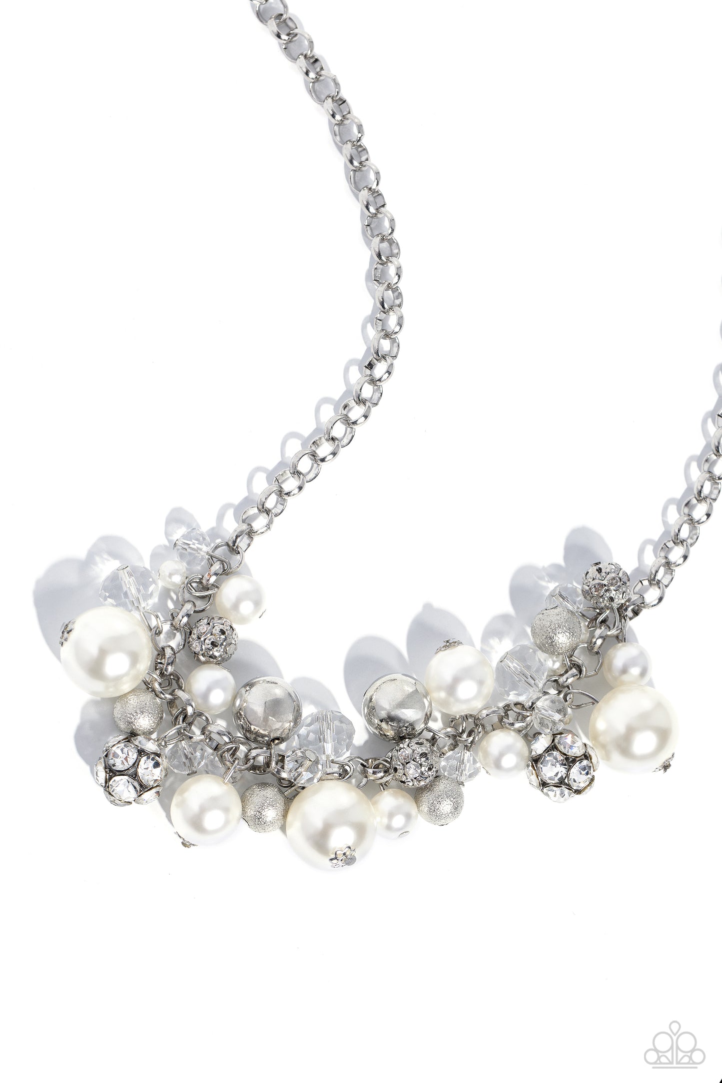 Corporate Catwalk - White Bubbly Pearl & Crystal-Like Bead Necklace Paparazzi N1724