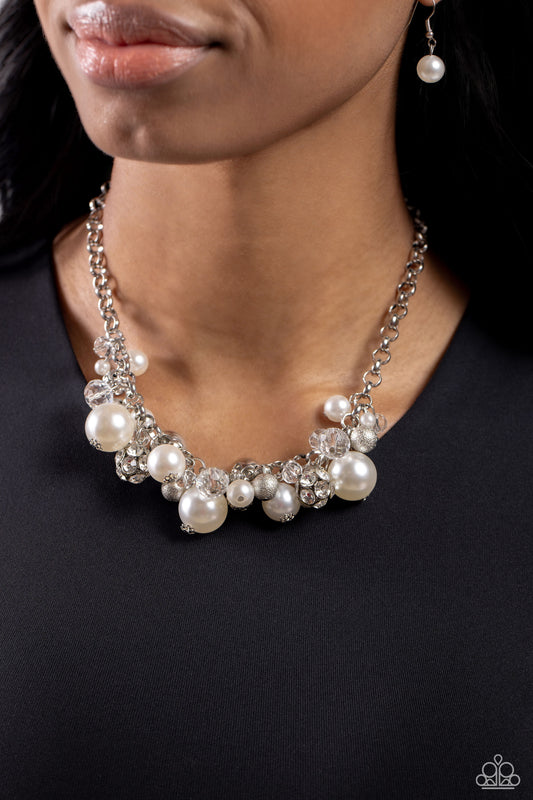 Corporate Catwalk - White Bubbly Pearl & Crystal-Like Bead Necklace Paparazzi N1724