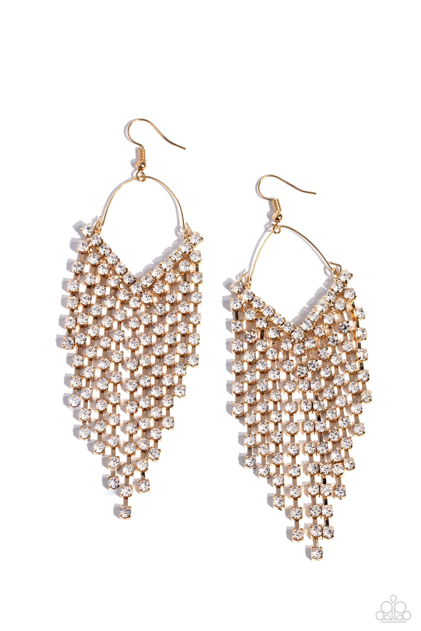 V Fallin - Gold & White Rhinestone Chandelier Earring Paparazzi E1613