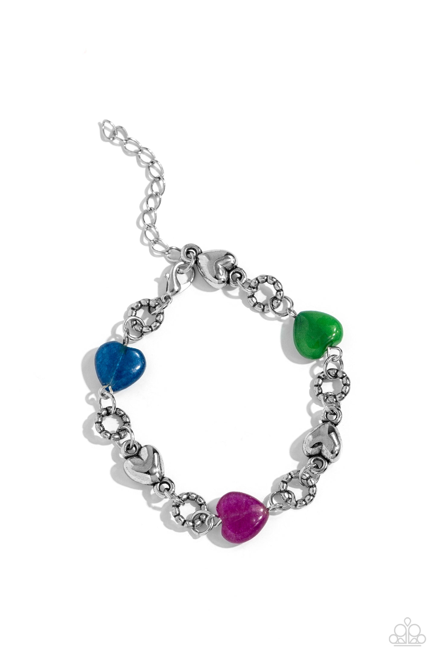 I Can Feel Your Heartbeat - Multi Lapis, Jade, Amethyst Stone Heart Bracelet Paparazzi B1287