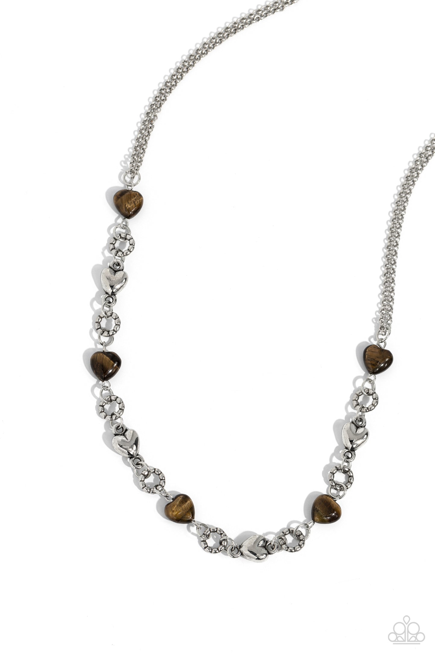 My HEARTBEAT Will Go On - Brown Tigers Eye Stone Heart Necklace Paparazzi N0482