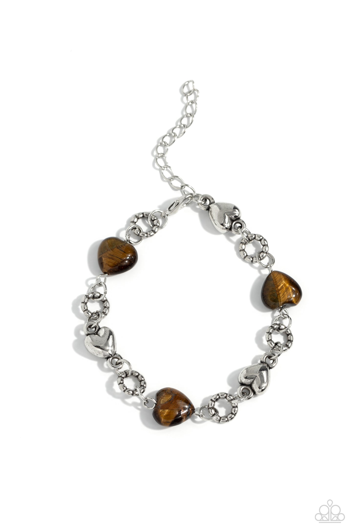 I Can Feel Your Heartbeat - Brown Tiger's Eye & Solver Heart Bracelet Paparazzi B1379