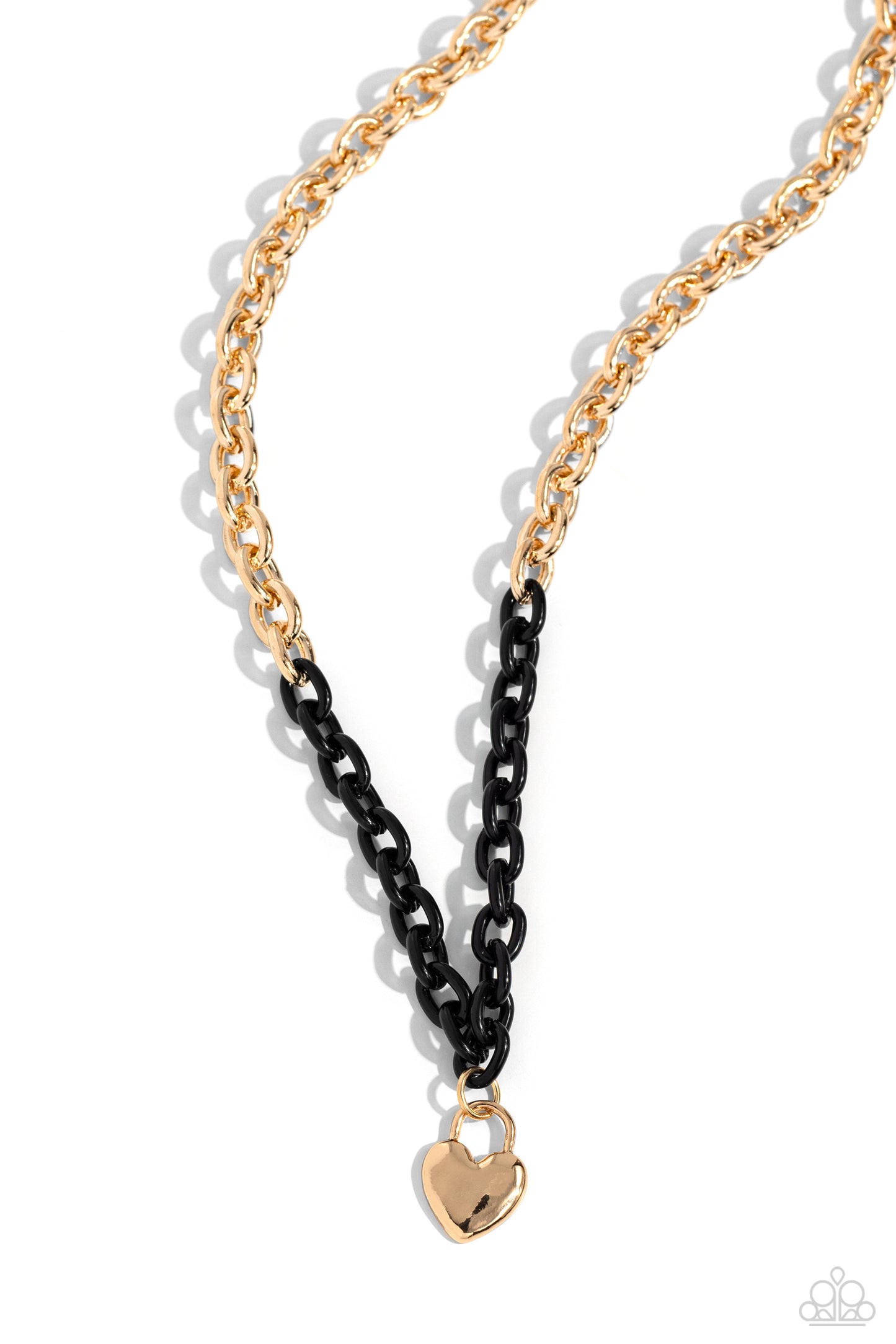 Locked Down - Black & Gold Chain Heart Necklace Paparazzi N2028