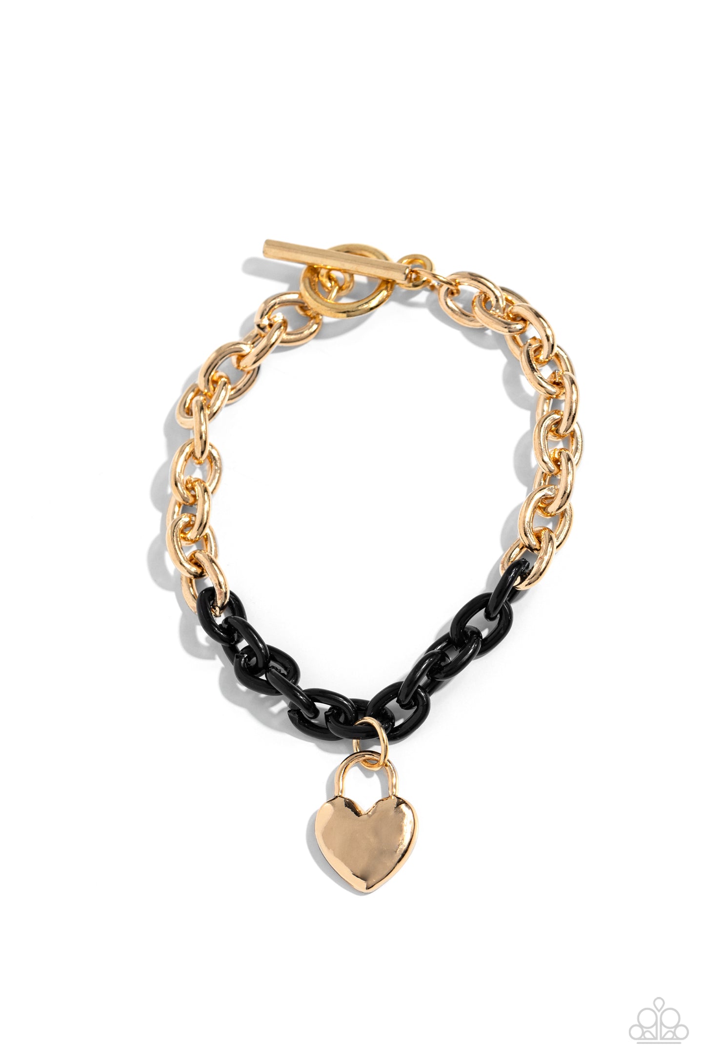 Locked and Loved - Black & Gold Chain Heart Bracelet Paparazzi B1403