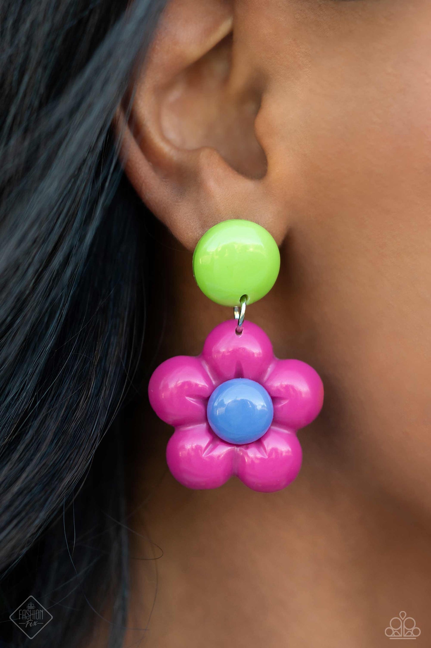 Poppin Posies - Pink Rose Violet Flower Earring Fashion Fix November 2023 Paparazzi E1775