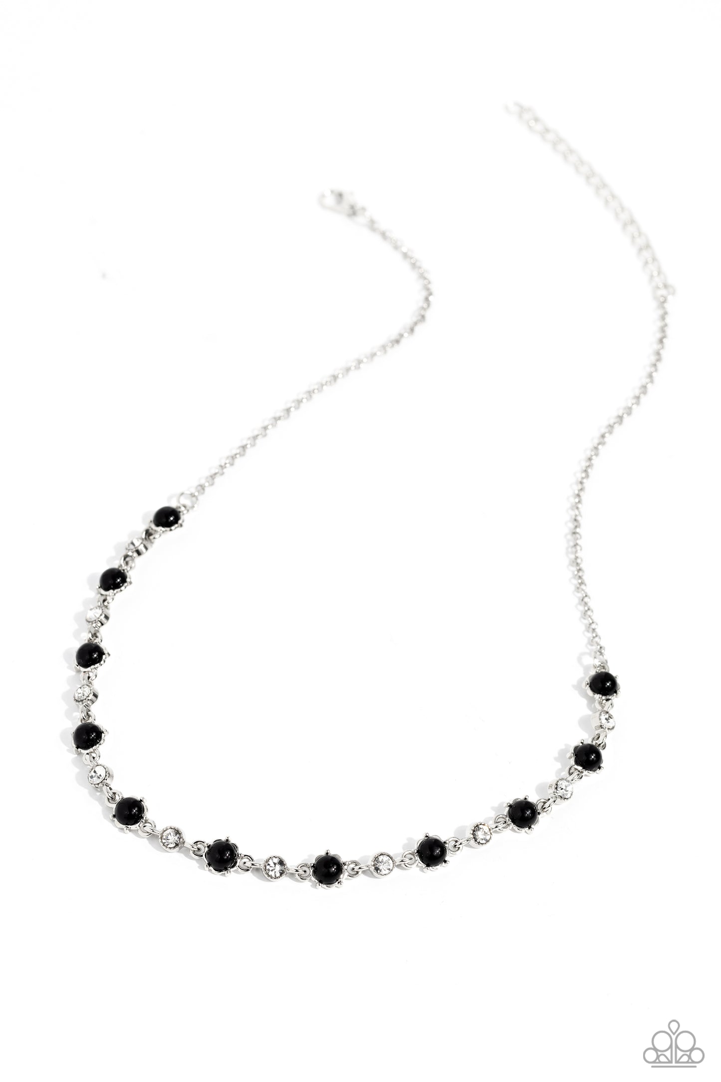 Pronged Passion - Black Bead & White Gem Necklace Paparazzi N2148