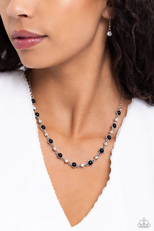 Pronged Passion - Black Bead & White Gem Necklace Paparazzi N2148