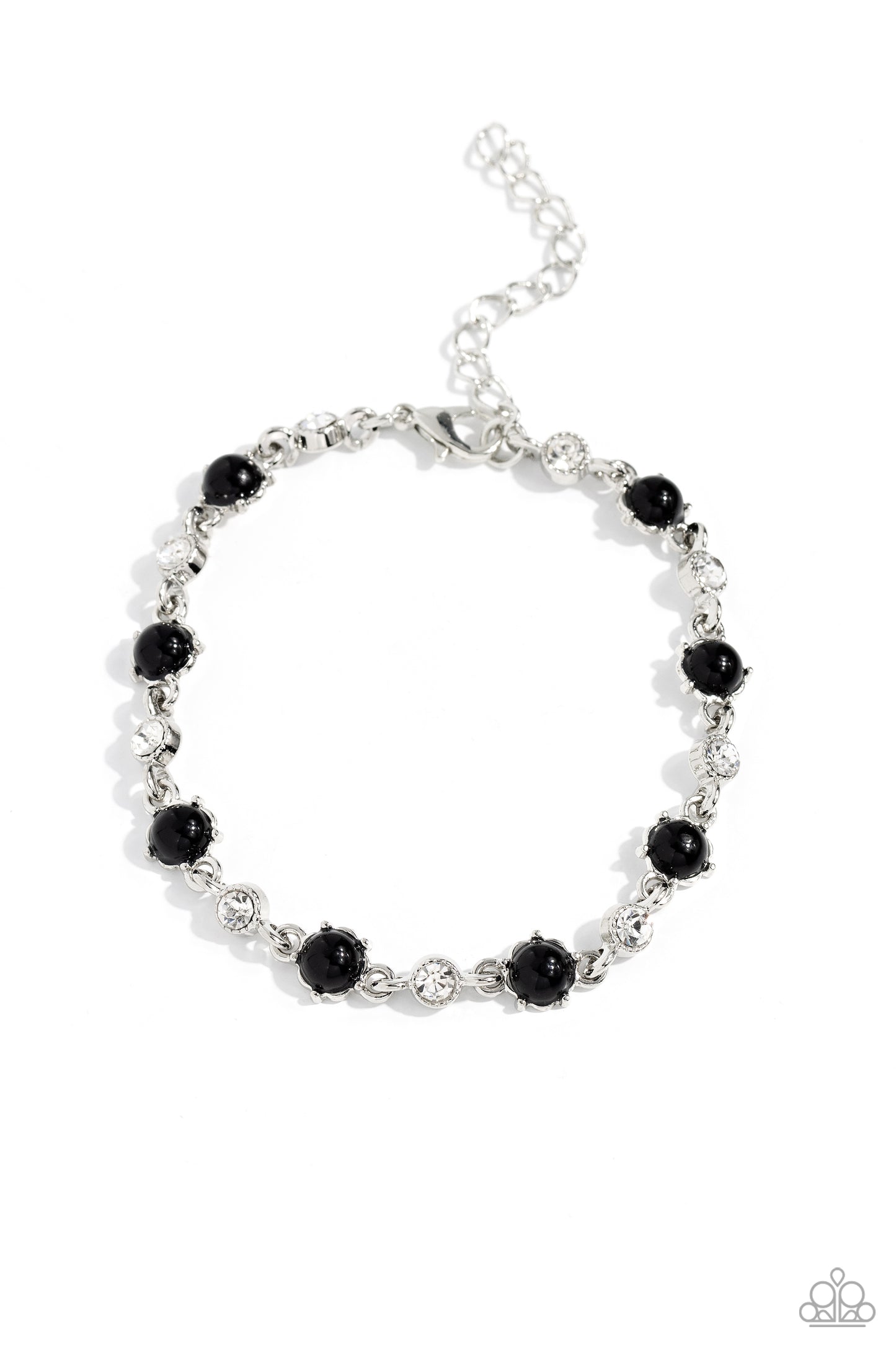 Particularly Pronged - Black Bead & White Gem Dainty Bracelet Paparazzi B1491