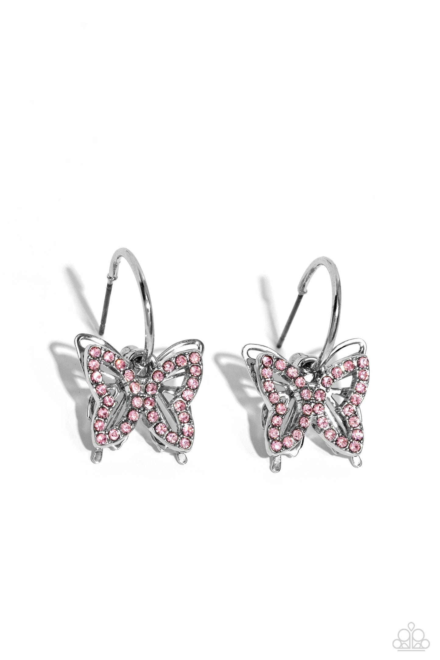 Lyrical Layers - Pink Rhinestone Butterfly 1/2 Inch Hoop Earring Paparazzi E1572