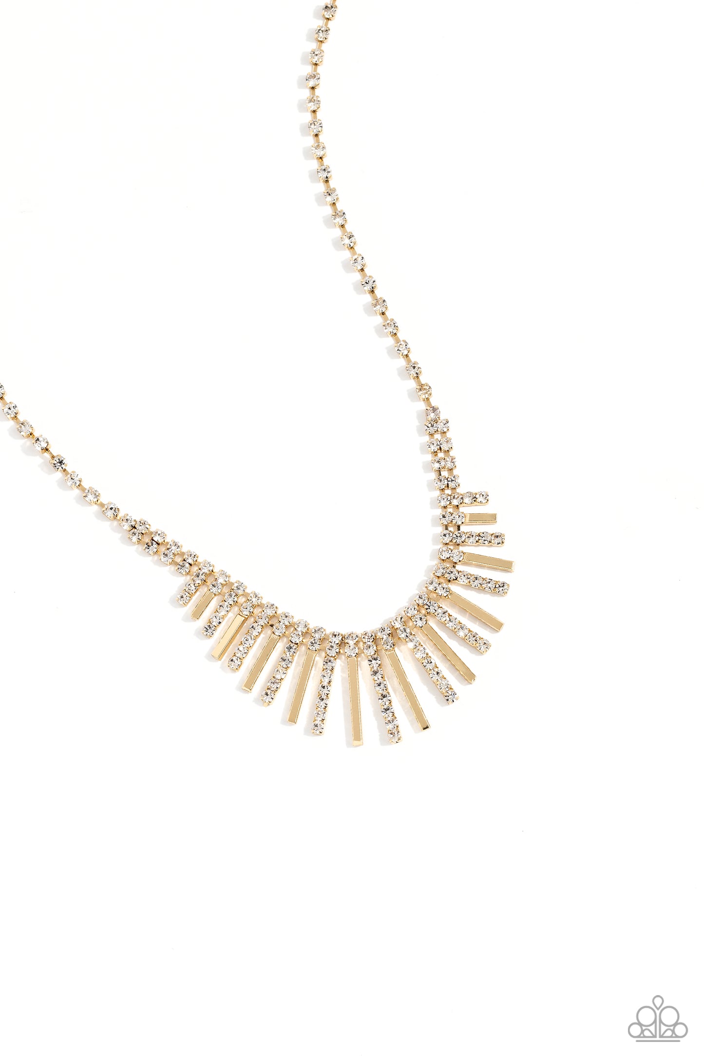 FLARE to be Different - Gold & White Rhinestone Necklace Paparazzi N2129