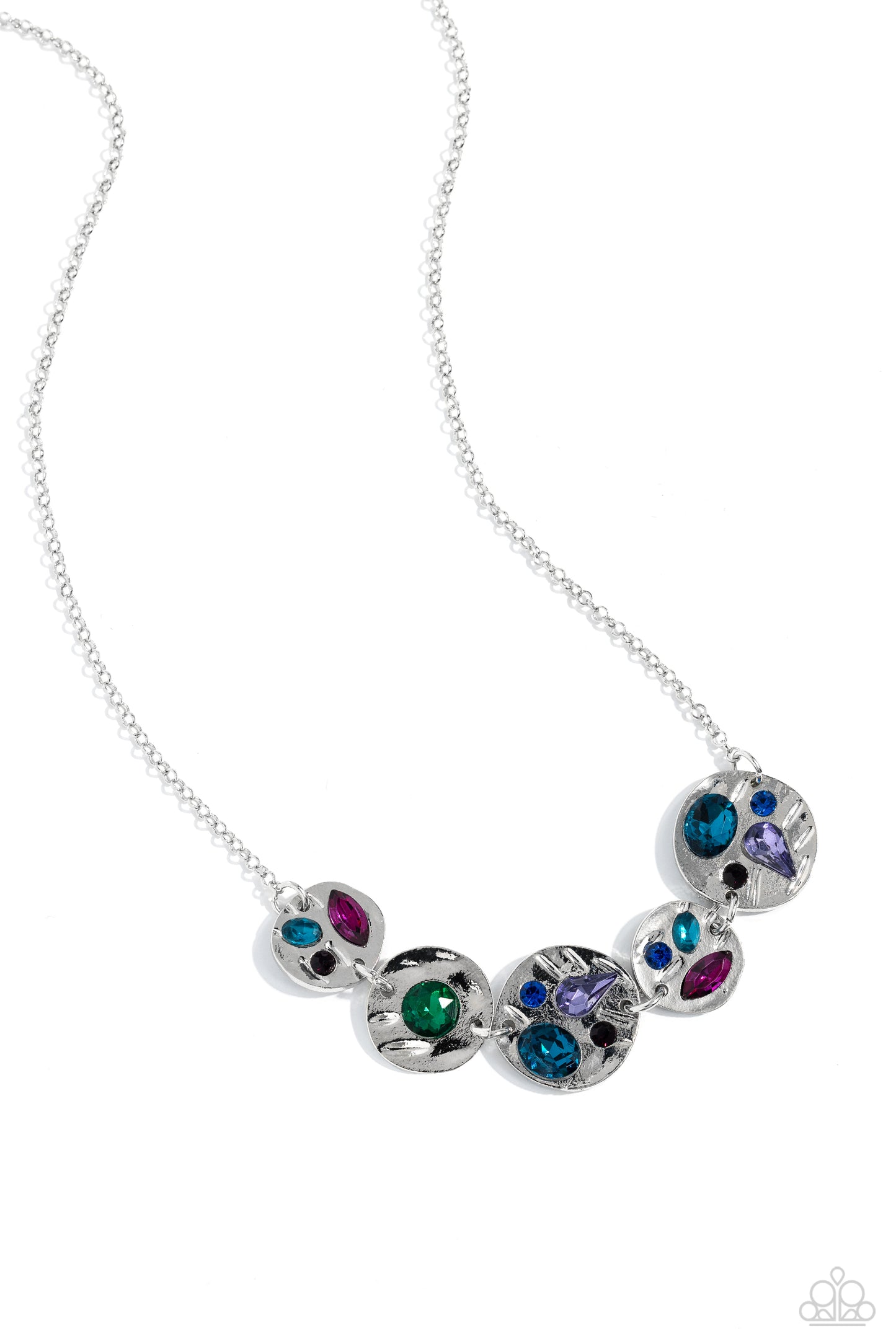 Handcrafted Honor - Multi Color Pink, Blue, Purple, Green Gem Silver Necklace Paparazzi N1719