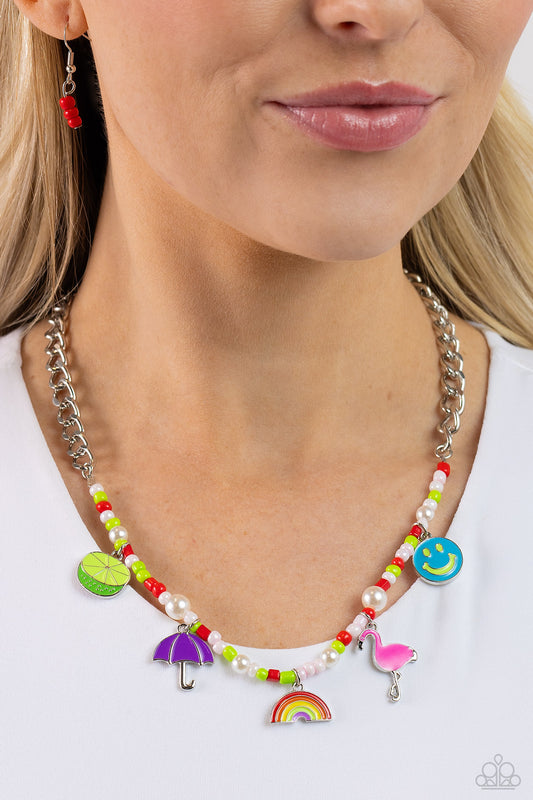 Summer Sentiment - Red, Pink, Seed Bead Colorful Summer Charm Necklace Paparazzi N1721