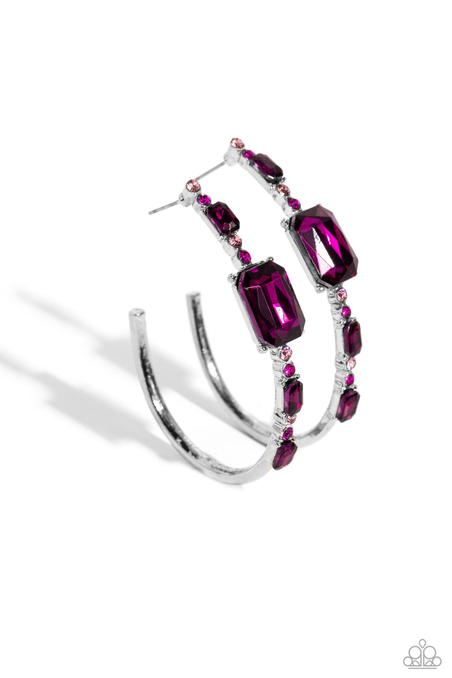 Elite Ensemble - Pink Fuchsia & Pink Gem 2" Inch Long Hoop Earring Paparazzi E1574