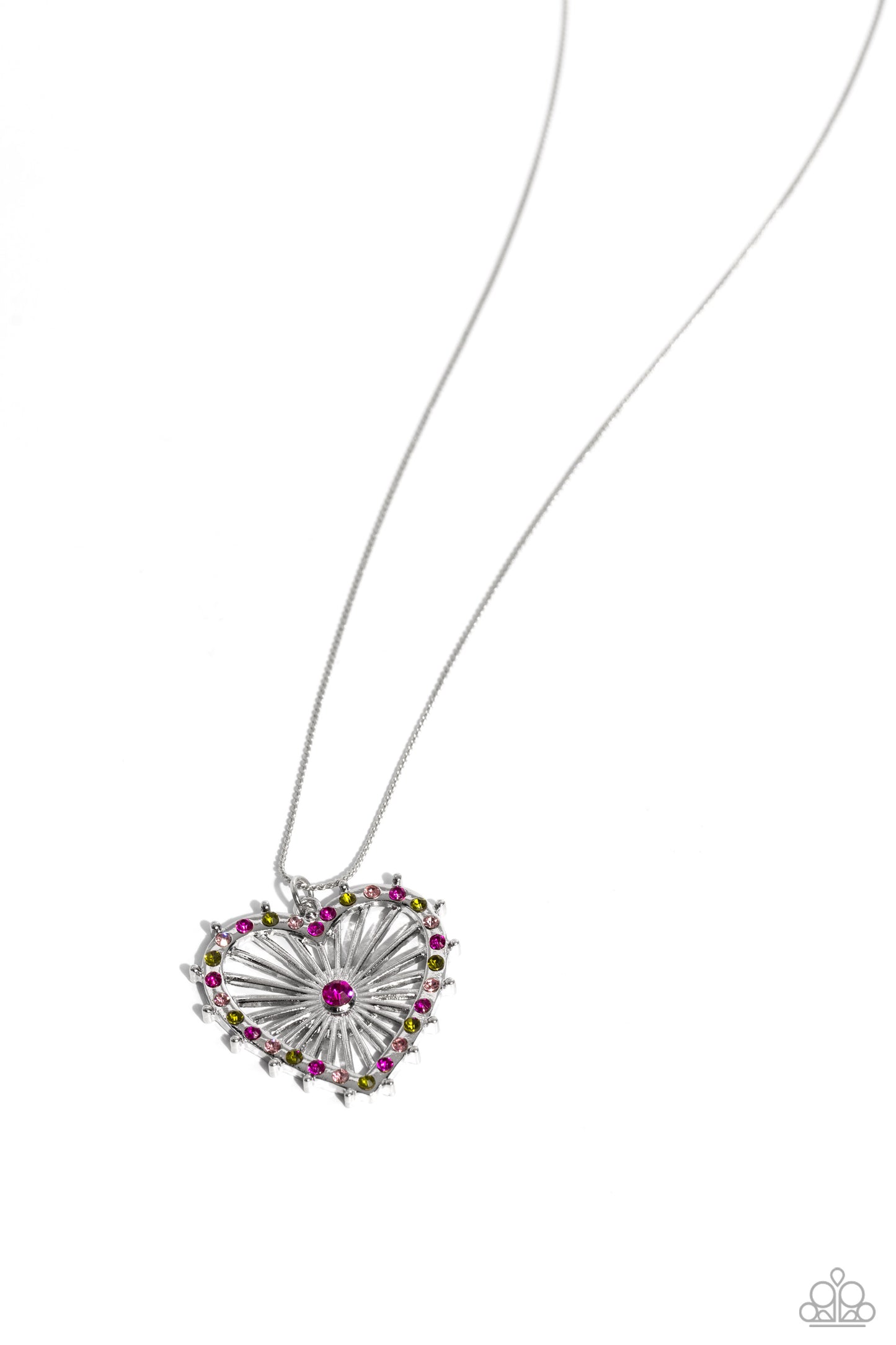 Flirting Ferris Wheel - Pink, Fuchsia, Olive Green Rhinestone Heart Necklace Paparazzi N1990