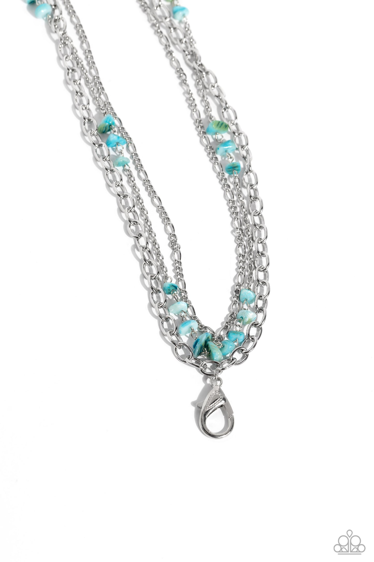 Seize the Stacks - Blue Turquoise Shell Like Bead Silver Chain Lanyard Necklace Paparazzi N1773