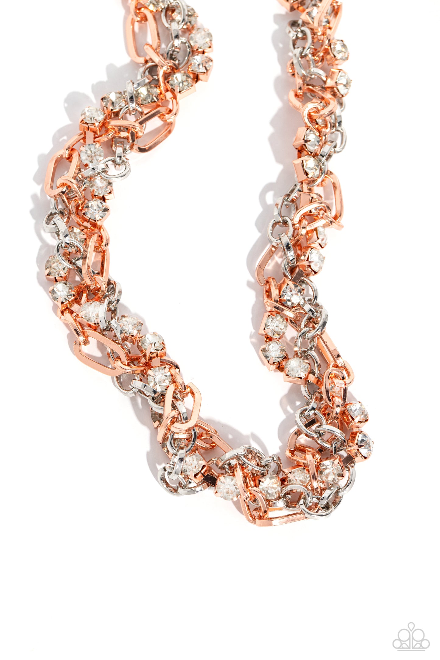 Totally Two-Toned - Copper & Silver Intertwined Chain With White Rhinestone Necklace Paparazzi N1801