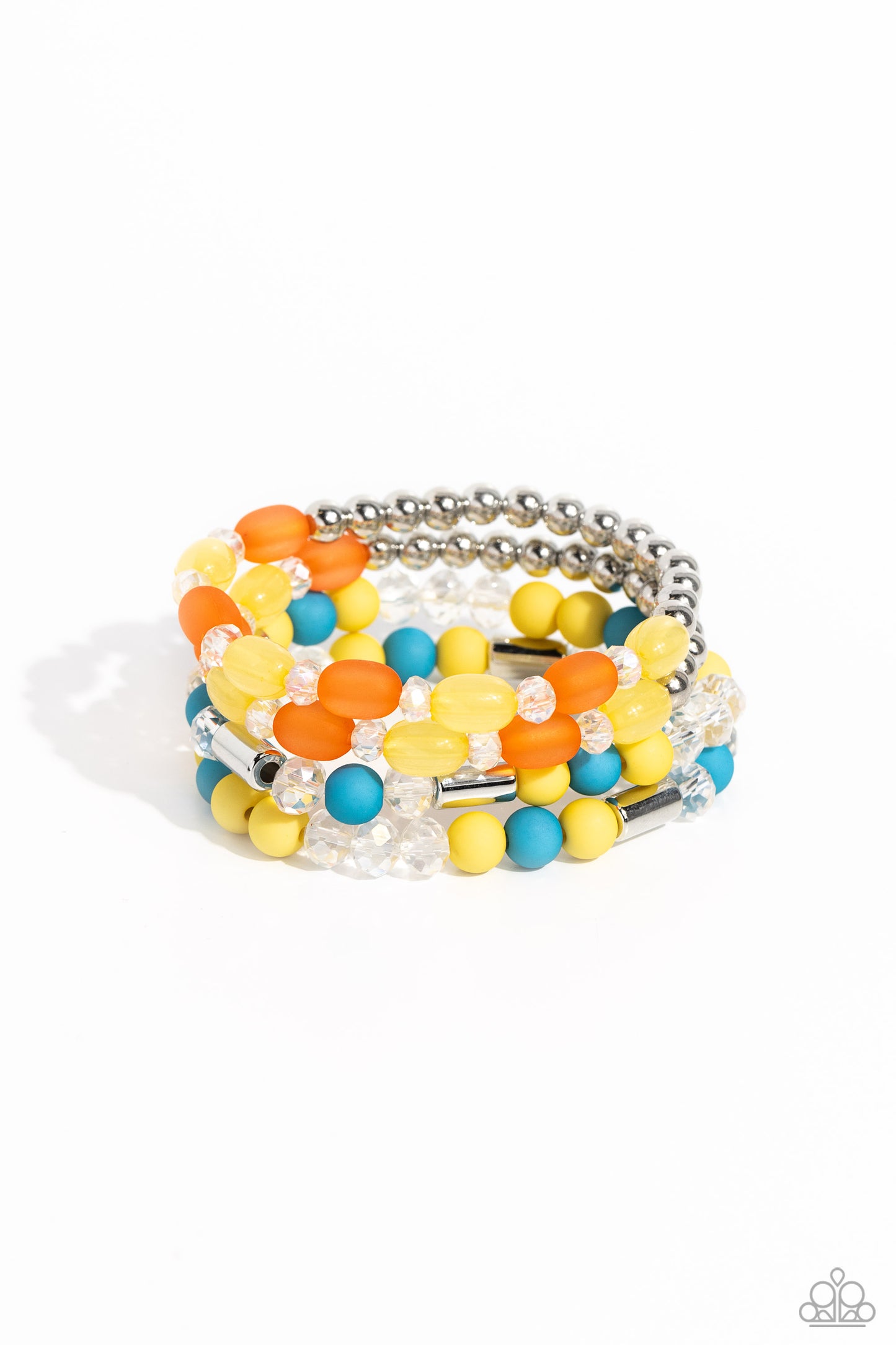 Glassy Gait - Multi Colored Bead Orange, Yellow, Turquoise Stretch Bracelet Set Paparazzi B1273