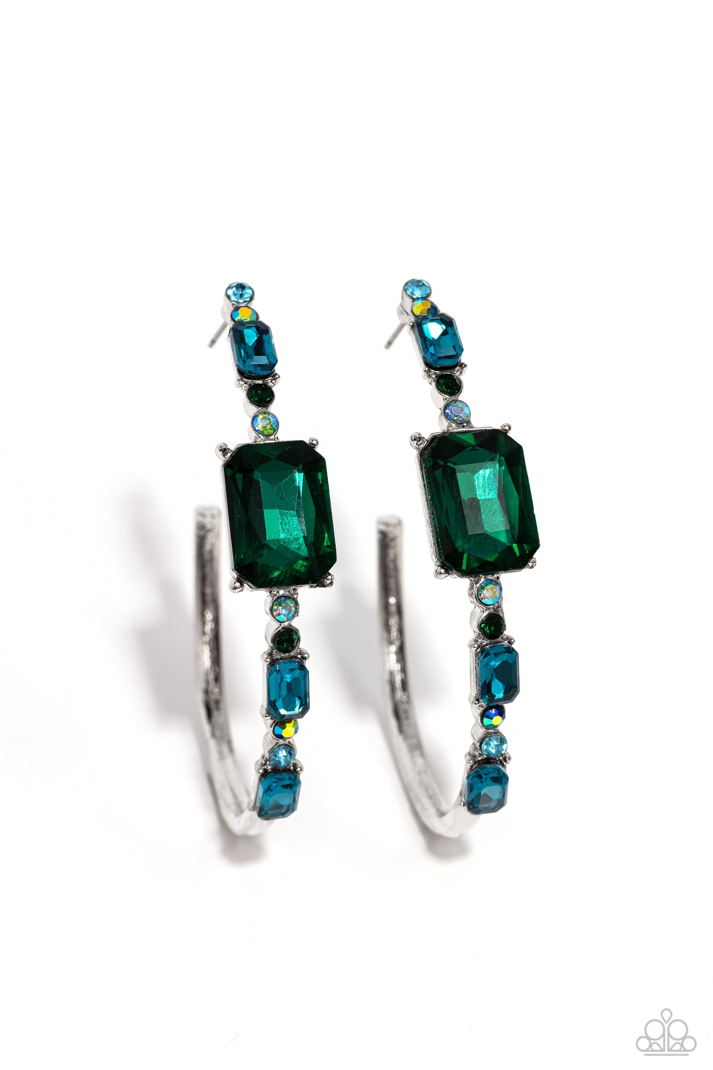 Elite Ensemble - Green Aquamarine & Emerald Gem 2" Long Hoop Earring 2023 Convention Exclusive Paparazzi E1523