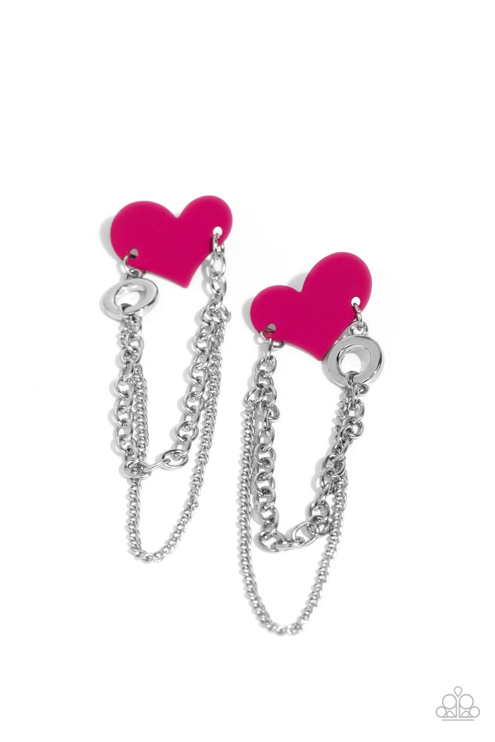 Altered Affection - Pink Peacock Heart Silver Chain Post Earring Paparazzi E1892