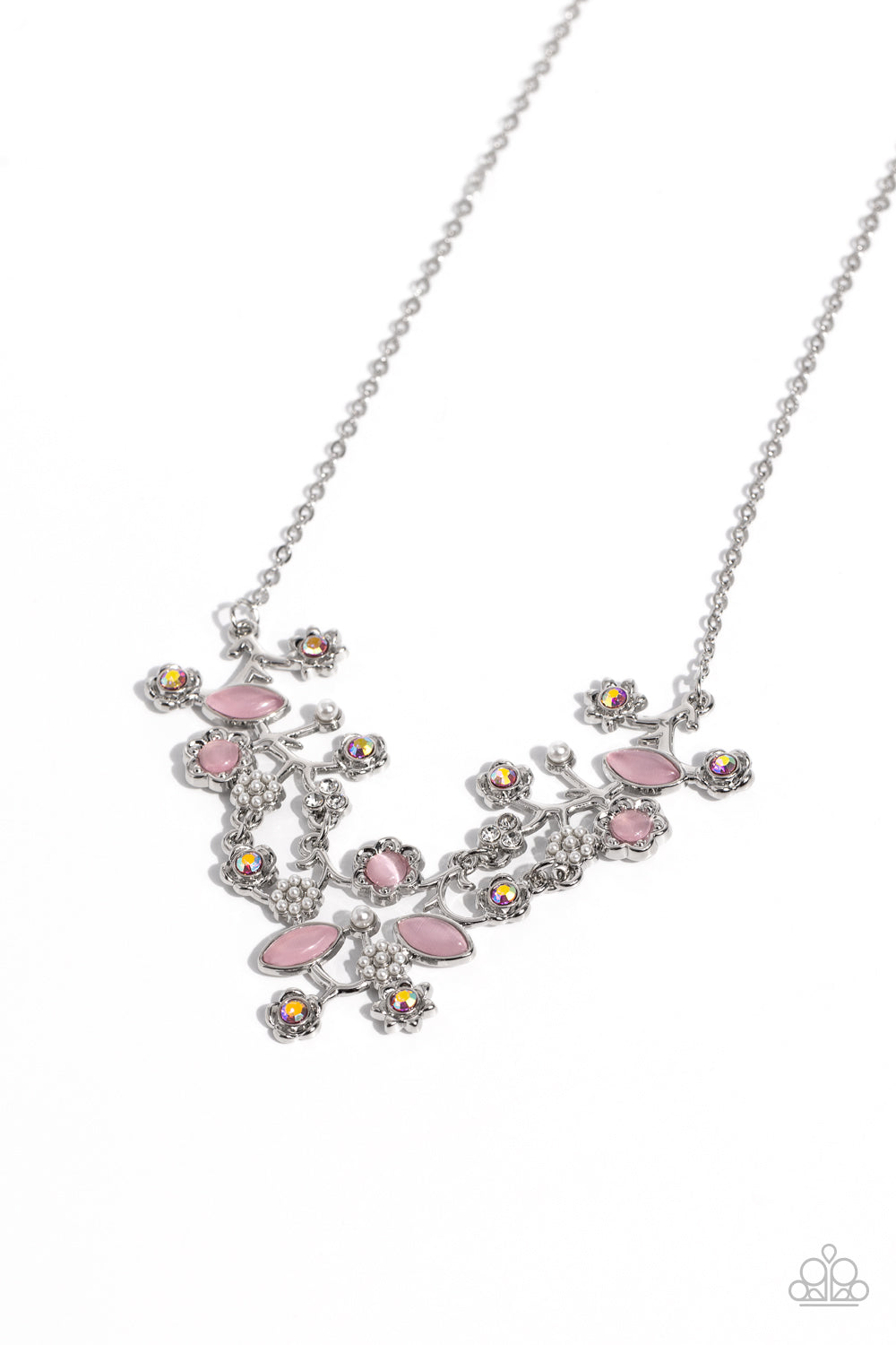 Gardening Group - Pink Cat's Eye Stone & Iridescent Rhinestone Necklace Paparazzi N1793